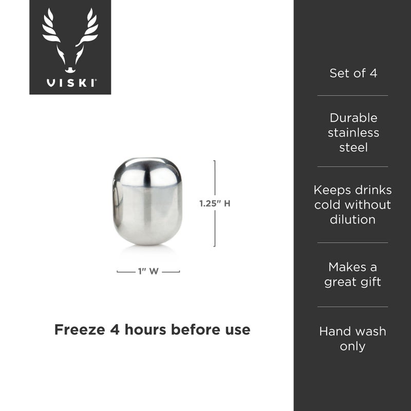 Viski 4358 Glacier Rocks Stainless Steel Ice Cubes Reusable Ice Cubes for Drinks, Whiskey, Bourbon, Scotch, Metal Ice Cubes, Cocktail Accessories Set of 4 Silver - Image 3